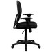 A Flash Furniture black mesh office chair with arms.