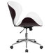 A white and mahogany Flash Furniture mid-back conference chair with white leather and mahogany wood.