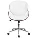 A Flash Furniture white leather office chair with mahogany wood legs.