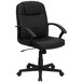 A black Flash Furniture office chair with arms and wheels.