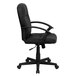 A Flash Furniture black leather office chair with arms and wheels.