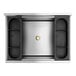 An 18 by 24 inch stainless steel underbar ice bin with bottle holders and a 77 lb. capacity.