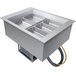 A silver rectangular Hatco drop-in cold food well with two trays inside.