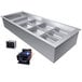 A large rectangular silver container with several compartments.