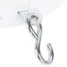 A metal hook attached to a metal ring on a white surface.