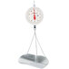 A Cardinal Detecto hanging scale with double dials and a chain attached to it.