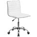 A Flash Furniture white leather office chair with chrome legs and wheels.