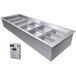 A Hatco slanted stainless steel rectangular container with a tray inside.