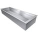 A rectangular metal tub with a drain.