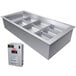 A large rectangular stainless steel Hatco drop-in cold food well with four compartments.