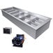 A Hatco drop-in cold food well with a slanted stainless steel container holding six rectangular silver pans.