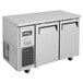 A stainless steel Turbo Air undercounter refrigerator with two doors.