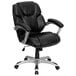 A black Flash Furniture mid-back office chair with padded arms and a chrome base.