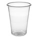 A clear plastic Choice Translucent Tall Thin Wall plastic cup with a clear plastic lid.