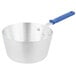 A silver Vollrath Wear-Ever sauce pan with a blue handle.