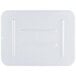 A gray rectangular polyethylene lid with lines and a small circle in the middle.