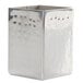 An American Metalcraft stainless steel square container with holes.