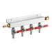 A Beverage-Air 4-way draft manifold with red and silver valves.