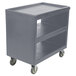 a grey plastic cart with wheels