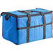 a blue bag with black straps