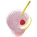 A glass of pink drink with a lemon slice and a straw on ice from a Manitowoc water cooled ice machine.