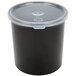 A black Carlisle plastic crock with a clear lid.