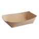 A brown paper food tray with a white background.