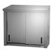 A stainless steel wall cabinet with sliding doors.