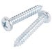 A close-up of two screws being used to assemble an Aarco satin aluminum snap frame.