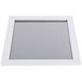 A white rectangular window with a satin aluminum frame.
