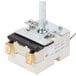 A small white and black electrical device with a metal knob.