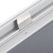 A close-up of a silver Aarco Deluxe Snap Frame with round corners.