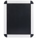 A black rectangular object with a white border holding a black and white rectangular sign.