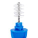 A blue plastic San Jamar beer tap plug with white bristles.