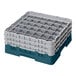A Sherwood green Cambro glass rack with 36 compartments and extenders.