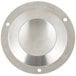 A round stainless steel plate with holes.