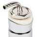 A close-up of a chrome elbow shank assembly.