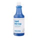 A blue and white bottle of Advantage Chemicals Liquid Dish Soap on a kitchen counter.