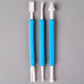 A group of three blue plastic Ateco sculpturing tools with white handles.