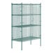 A Regency green wire security shelving unit with shelves.