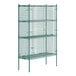 A green wire security cage with four shelves.