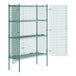 A Regency green wire security cage with shelves and two open doors.