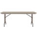 A Correll mocha granite rectangular folding table with metal legs.