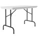 A white rectangular Correll folding table with black legs.