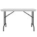 A gray granite Correll rectangular folding table with black legs.