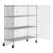 A Regency metal wire security cage shelving unit with wheels.