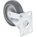 An Avantco swivel plate caster with a metal wheel and rubber tire.