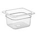 A clear plastic Turbo Air 1/6 size food pan with a lid.