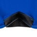 A royal blue spandex table cover with black stitching.