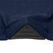 A navy blue spandex table cover with a black triangle.